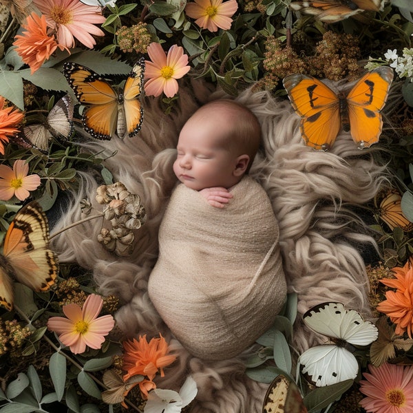 Enchanted Butterfly & Forest Newborn Digital Photo Backdrop | Whimsical Floral Background for Newborn Portraits, Pictures, and Photoshoots