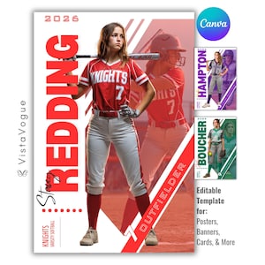 Softball Poster Canva Vorlage | Für Banner, Player Card, Senior Night, Sport Fotografie Memory Mate, Geschenk | Softball Team Hintergrund