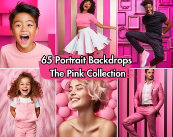 65 Pink Portrait Photography Backdrops Collection: Pink Digital Photo Backgrounds - Solid, Pastel, Pretty, Black, Gold, Floral, Aesthetic