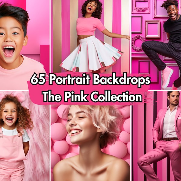 65 Pink Portrait Photography Backdrops Collection: Pink Digital Photo Backgrounds - Solid, Pastel, Pretty, Black, Gold, Floral, Aesthetic