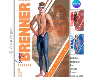 Swimming Poster Template | Editable in Canva | Custom Banners, Posters, Cards, Memory Mates, Senior Night | Swimmer Backdrop