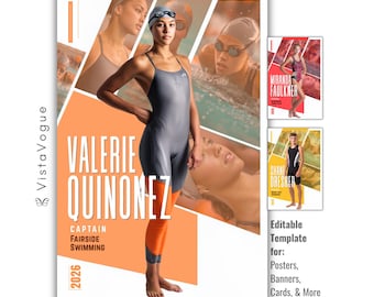 Swimming Poster Template | Editable in Canva | Custom Banners, Posters, Cards, Senior Night, Memory Mates | Digital Swim Backdrop
