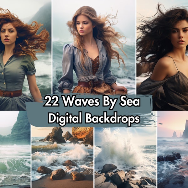 22 Ocean & Waves Digital Backdrops | Professional Backgrounds for Portrait Photography, Maternity, and Fine Art | Sea Photography Overlays