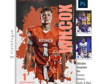 Football Photoshop Template | Editable Photoshop Sports Poster, Football Banner, Memory Mate & Player Card | Senior Night | Graduation Gift