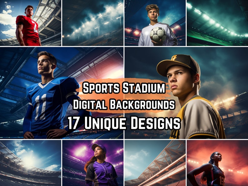 17 Sports Stadium Digital Backdrops: Basketball, Baseball, Football & Soccer Portrait Background Fog, Smoke Photography Great Low Angles image 1