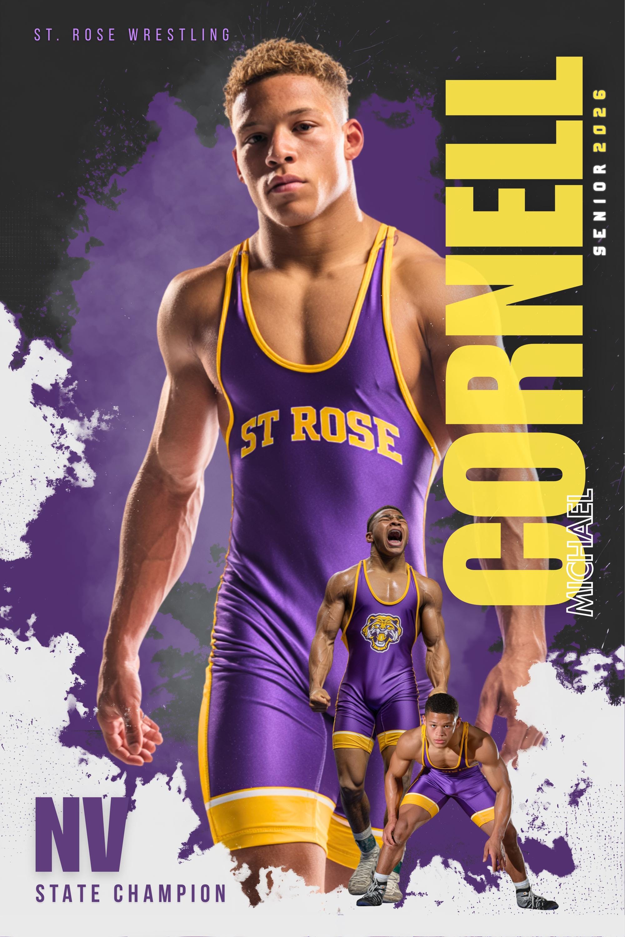 Wrestling Poster Template Editable in Canva Senior Sports Banner