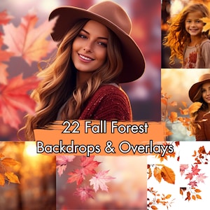 22 Fall Backdrops & Photo Overlays | Digital Autumn Forest Background ...