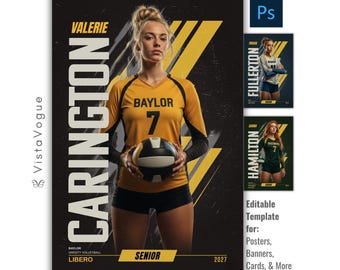 Modello Photoshop per poster di pallavolo / Crea banner, poster, schede giocatore, allestimenti per la serata dedicata agli studenti dell'ultimo anno / 2:3