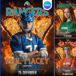 Modelo de banner e pôster de lacrosse Canva | Modelo de plano de fundo de lacrosse digital para cartões imprimíveis personalizados, pôsteres esportivos para idosos, banners