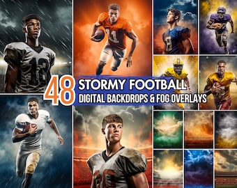 48 Stormy Football Digital Backgrounds & 18 Smoke Overlay | Digital Sports Photography Backdrops PNG | Smoke Fog Overlay Photoshop Templates