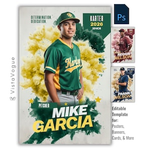 Basebollaffisch Photoshop-mall | Anpassade banderoller, kort, affischer och minneskompisar | Sportfotografi | Basebolllag | PSD