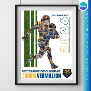 Football Photo Collage Canva Template for Graduation Gift, Senior Night Posters, Memory Mate, Printable Picture Collage, Player Gift Idea