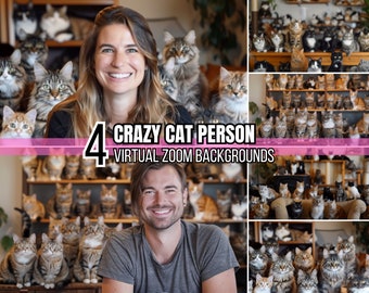 4 Cat Lover Virtual Meeting Zoom Backgrounds | Funny Zoom Backdrop for Remote Work, Professional Office, Microsoft Teams, & GoTo Meetings
