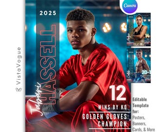 Boxing Poster Canva Template | Custom Poster, Banner, Sports Card | Boxer Backdrop | Digital Ring Background