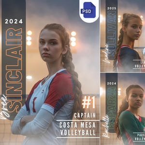 Volleyball Poster Photoshop Template | For Senior Sports Poster, Custom Volleyball Backdrop, Sports Banner, Memory Mates | Editable PSD