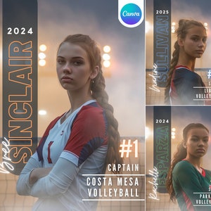 Volleyball Poster Canva Template | For Senior Sports Poster, Custom Volleyball Backdrop, Sports Banner, Memory Mate | Non Photoshop Template
