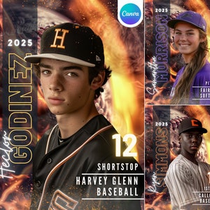 Plantilla de Canva de jugador de béisbol / Póster personalizado llamativo, pancarta deportiva para personas mayores, plantillas de fotos de tarjetas de béisbol / Diseño de fondo sin Photoshop