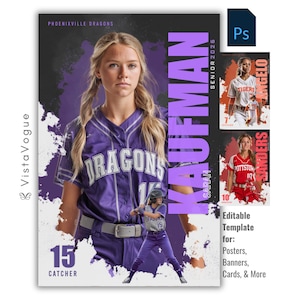 ソフトボール Photoshop テンプレート | ポスター、シニアバナー、メモリーメイト、選手カード用のソフトボール背景 | PSD Photoshop スポーツポスター