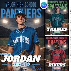 Modelo de beisebol do Canva | Pôster esportivo personalizado, banner para a noite de formatura, companheiro de memória e cartão de jogador de beisebol | Fundo digital de beisebol