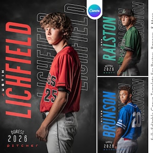 Modelo de beisebol Canva | Pôster esportivo personalizado, banner de jogador de beisebol, cartão de beisebol, veterano | Cenário para fotografia esportiva de time de beisebol