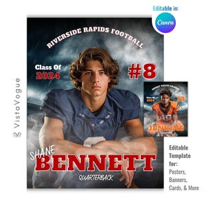 Football Poster Template | Editable in Canva | Customer Banners, Posters, Cards, Memory Mates | Senior Night | Digital Backdrop