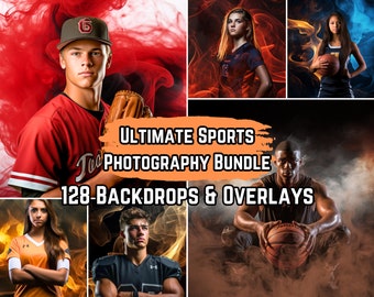 128 Sport Hintergründe & Overlay Bundle: Rauch Nebel Overlays und Digital Backdrops | Für Fußball, Softball, Fußball, Tennis und Basketball