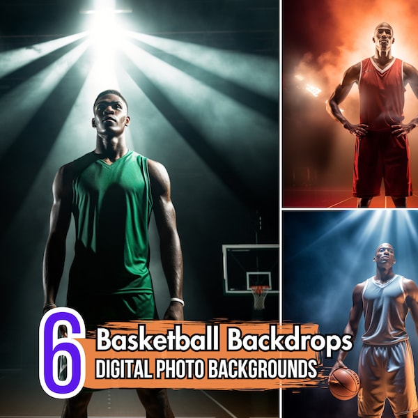 6 Basketball Digital Photo Backgrounds | Digital Sports Backdrops for Photography | Smokey Court Photoshoot, School Senior Pictures