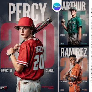 Modelo de pôster de beisebol do Canva | Cartão de jogador de beisebol, banner esportivo, festa de formatura, cenário de memórias | Fundo digital de beisebol