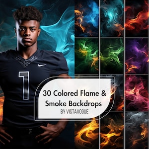 30 Fire & Smoke Digital Backdrops for Sports-  Basketball, Football, Soccer, Softball, Tennis, Photo Background - Colorful Flame, Fog, Smoky