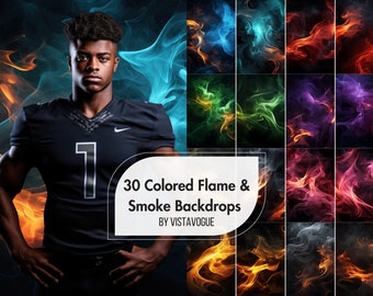 30 Fire & Smoke Digital Backdrops for Sports-  Basketball, Football, Soccer, Softball, Tennis, Photo Background - Colorful Flame, Fog, Smoky