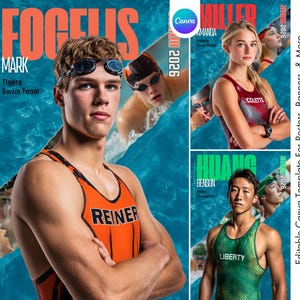 Swim Poster & Banner Canva Template | Swimmer Background for Memory Mates, Custom Sports Posters, Senior Swimming Banners, Graduation Gifts