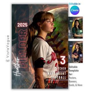 Softball Poster Canva Template | Custom Sports Posters, Senior Night, Banners, Cards, Memory Mates | Editable Digital Background