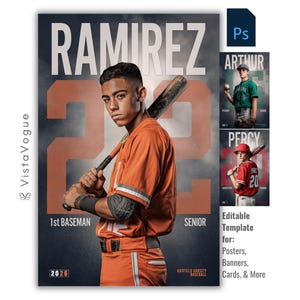 Baseball Photoshop Template | Senior Posters, Baseball Banners, Memory Mates & Player Cards | Custom PSD Background | Sports Photography