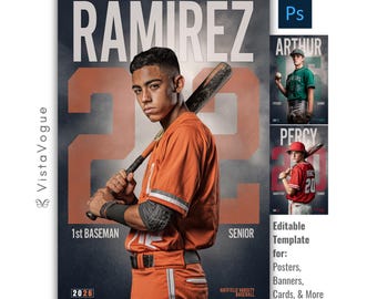 Baseball Photoshop Template | Senior Posters, Baseball Banners, Memory Mates & Player Cards | Custom PSD Background | Sports Photography