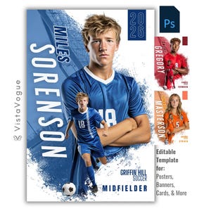 Soccer Poster Photoshop Template | Custom Sports Banner, Senior Night Poster, Memory Mate, Player Card, Soccer Banner, Digital Background