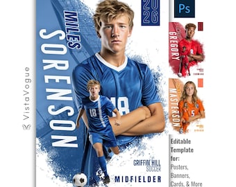 Fußball Poster Photoshop Vorlage | Benutzerdefinierte Sport Banner, Senior Night Poster, Memory Mate, Spielerkarte, Fußball Banner, Digitaler Hintergrund