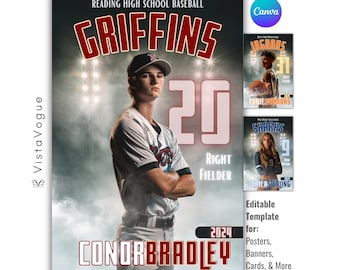 Sports Poster Canva Template | Custom Senior Banners, Baseball Cards, Basketball Backdrops, Football Background