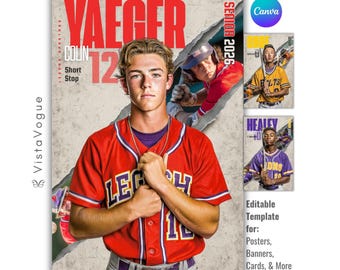 Baseball Poster Vorlage | Bearbeitbar in Canva | Individuelle Karten, Banner, Senior Night, Memory Mate | Sport Fotografie Digitaler Hintergrund