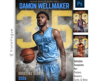 Basketball Poster Photoshop Template | Custom Banner, Player Cards, Memory Mate | Basketball Team Background | Sports Photography