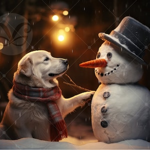 Haustier Gebäude Schneemann Digitale Kulisse | Weihnachten Hunde Bild Portraits | Weihnachtshintergrund für Haustier-Weihnachtsfotos & Weihnachtskarten-Ideen