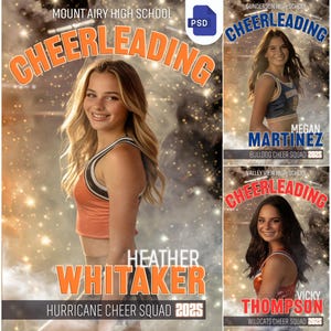 Modèle Photoshop de pom-pom girl | Bannière Pour la joie et la danse, poster sportif pour seniors et arrière-plan numérique de pom-pom girl personnalisé | Modèle PSD