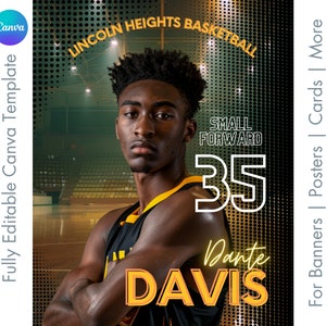 Modèle de toile de basket-ball | Modèle photo modifiable pour bannières sportives seniors, cartes de basket-ball, posters de sports scolaires | Photoshop n'est pas nécessaire