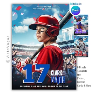Baseball & Softball Movie Poster Template | Editable in Canva | Custom Digital Background for Sports Banner, Poster, Card, Memory Mate