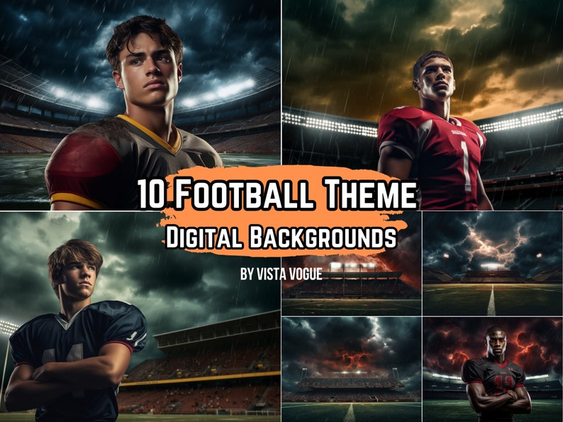 10 Football Digital Photo Backgrounds: Stadium Theme Backdrops for School Sports Photography, Digital Background & Photo Enhancement Set image 1