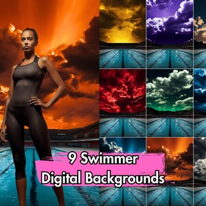 9 Arrière-plans numériques de natation et arrière-plans sportifs | Toile de fond numérique PNG | Toile de fond photographique pour portraits de lycéens et photos de sport