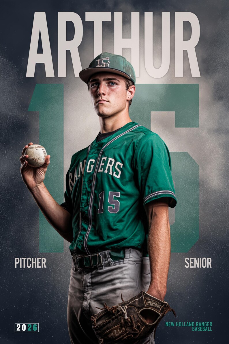 Baseboll Photoshop-mall | Seniorposters, basebollbanners, minneskompisar och spelarkort | Anpassad PSD-bakgrund | Sportfotografering bild 3