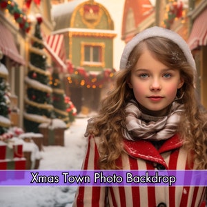 Christmas Digital Backdrop for Photography | Enchanting Holiday Town & Xmas Photo Background | Perfect for Family Portrait Sessions
