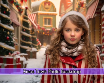 Christmas Digital Backdrop for Photography | Enchanting Holiday Town & Xmas Photo Background | Perfect for Family Portrait Sessions