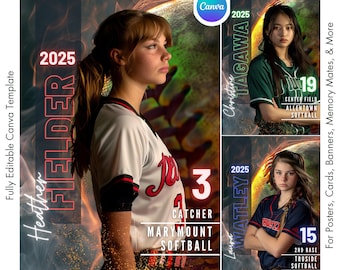 Softball Poster Canva Template | Softball Background For Custom Sports Posters, Senior Banners, Cards, Memory Mates | Non-Photoshop Template