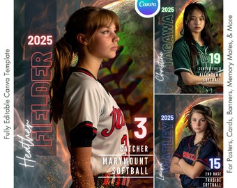 Softball Poster Canva Template | Softball Background For Custom Sports Posters, Senior Banners, Cards, Memory Mates | Non-Photoshop Template